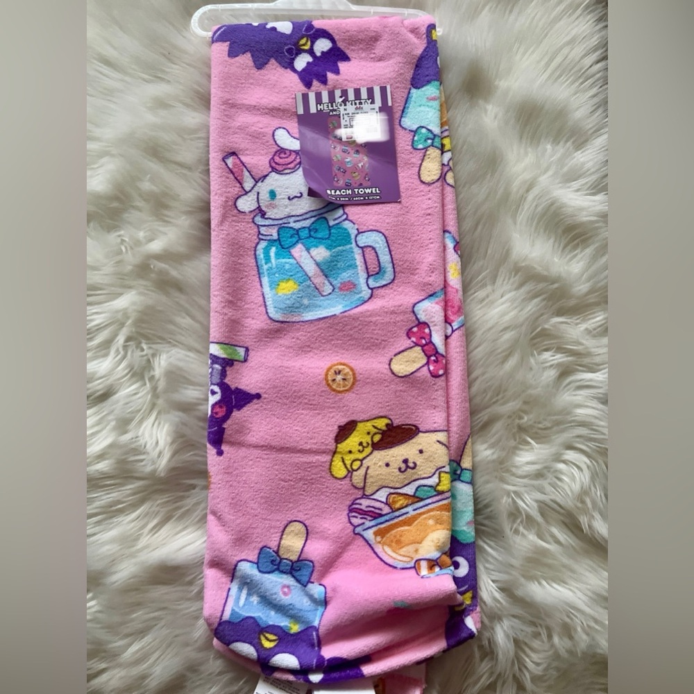 Hello Kitty & Friends Treats and Drinks Beach Towel NEW. 27x54”